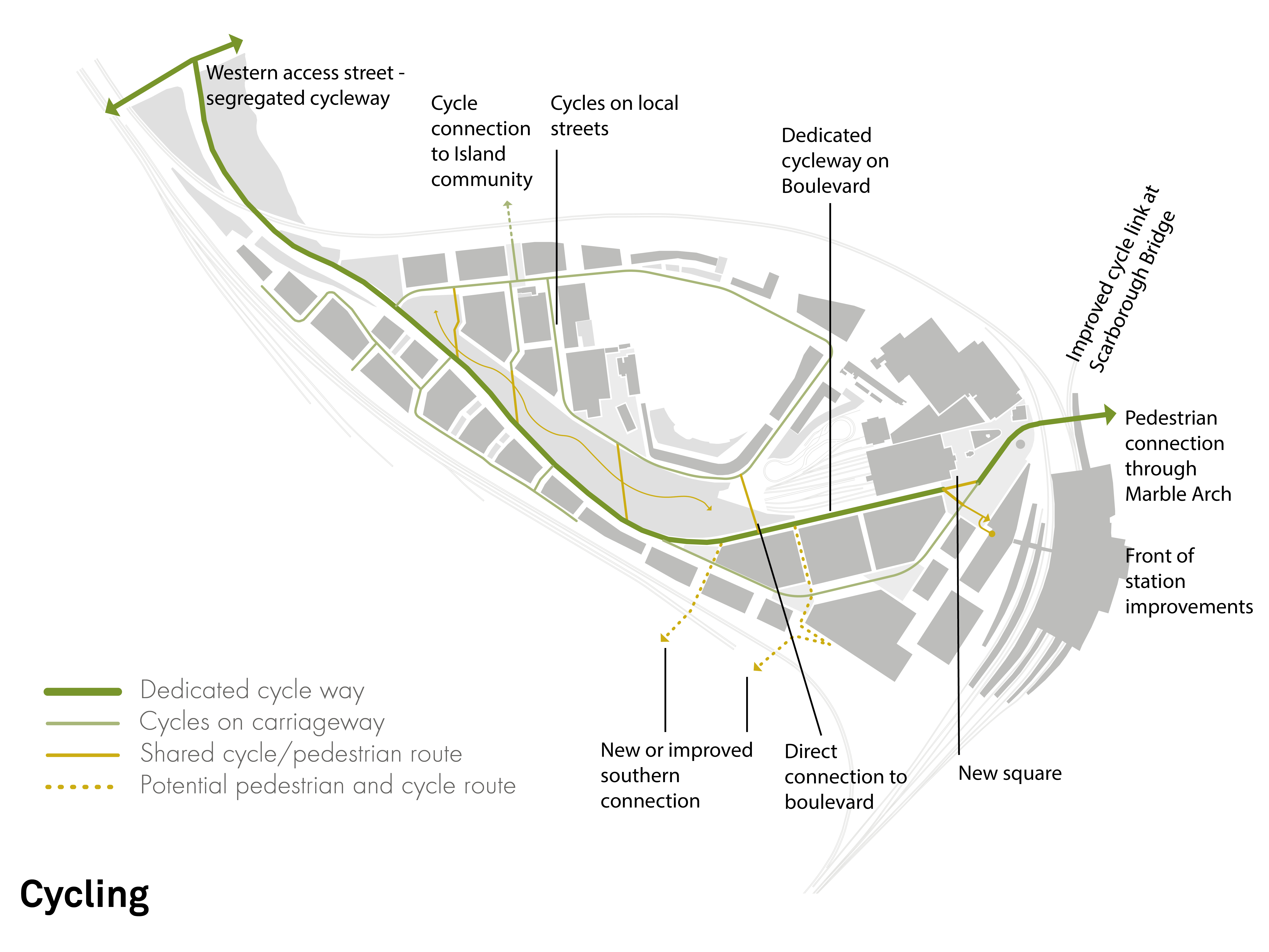 Plan 2 - Proposed cycling routes for York Central
