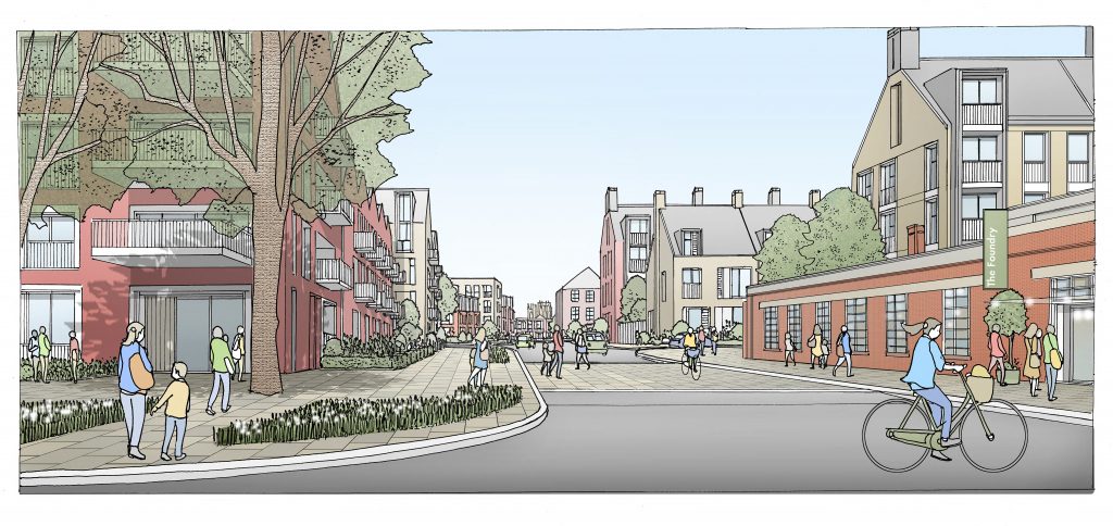View towards Minster along Leeman Road showing proposed 'foundry village' area
